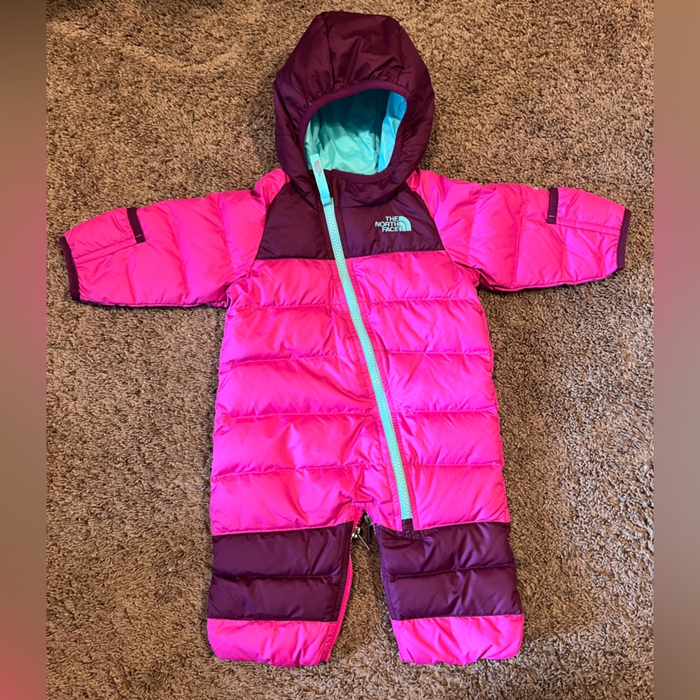 North Face baby down snowsuit, sz 0-3 months.